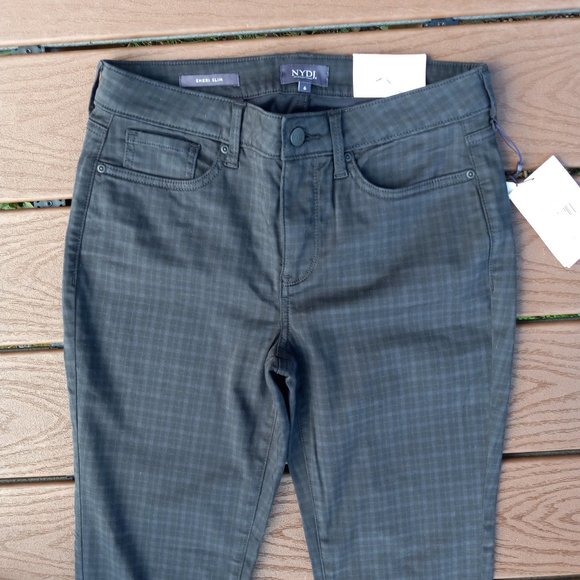 NWT NYDJ Sheri Stretch Slim Jeans Grey Mini Check Sz 6 - Picture 3 of 10